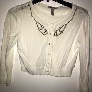 Vintage forever 21 - sz L - decorative embellished design on white button shrug